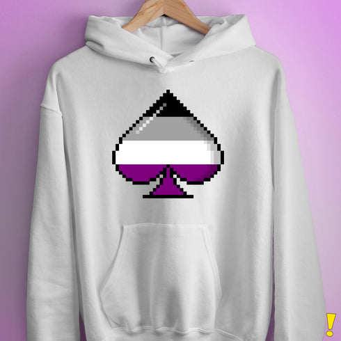 Asexual Pride 8-Bit Pixel Ace of Spades Hoodie - White